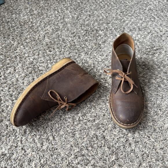 Womens Clarks Desert Brown Leather Beeswax Casual Chukka Boots Size 7 - Picture 3 of 10